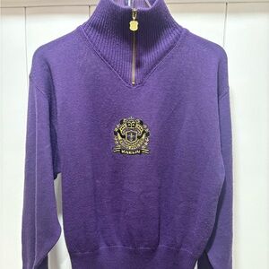 VINTAGE KAELIN Sweater Skiing Purple Knit Wool Blend Women Large *sm Hole*